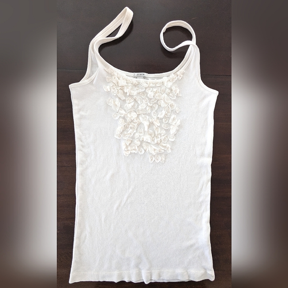 J. Crew White Cotton Tanktop With Floral Detail Women's Size S